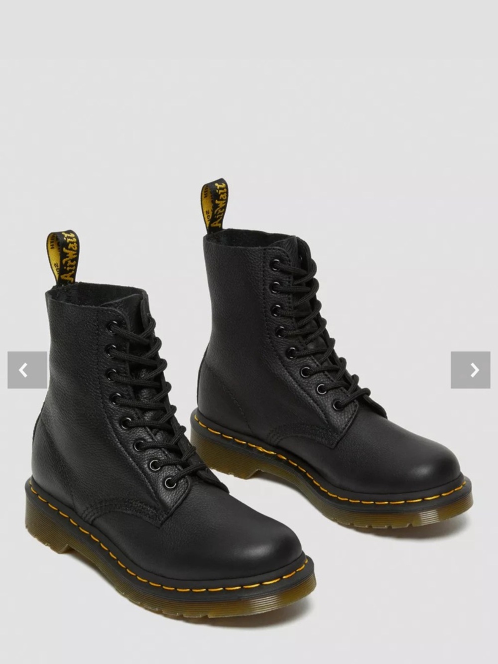 Dr. Martens Inspired Black Leather Combat Boot with Yellow Stitching - Picture 2 of 12